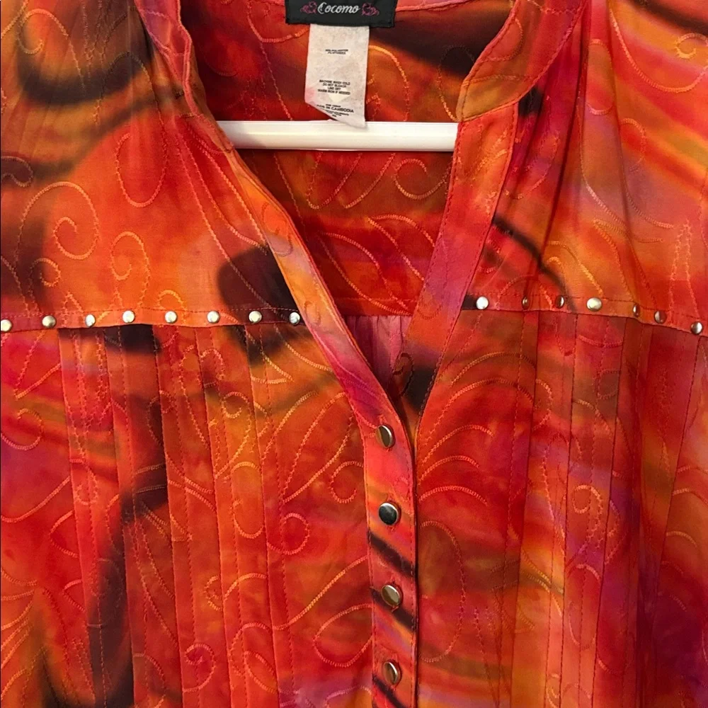 NWOT Cocomo Beautiful Multi-color Blouse Embellished w/Gold Studs & Buttons - M - Picture 4 of 17